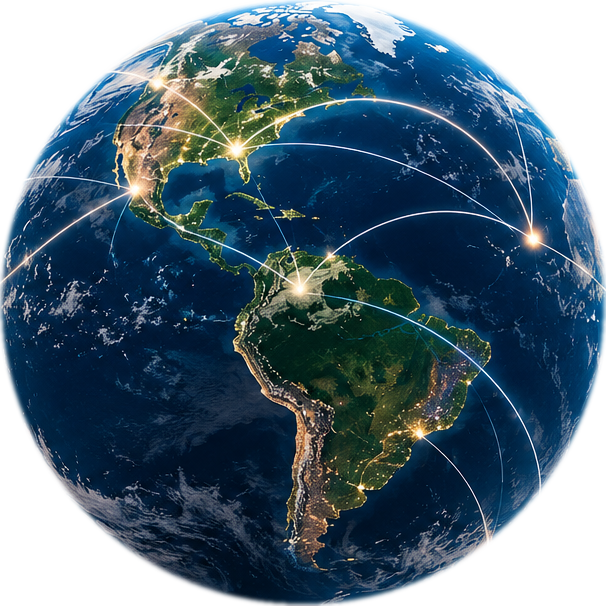 Complete Earth globe with illuminated international connection routes
