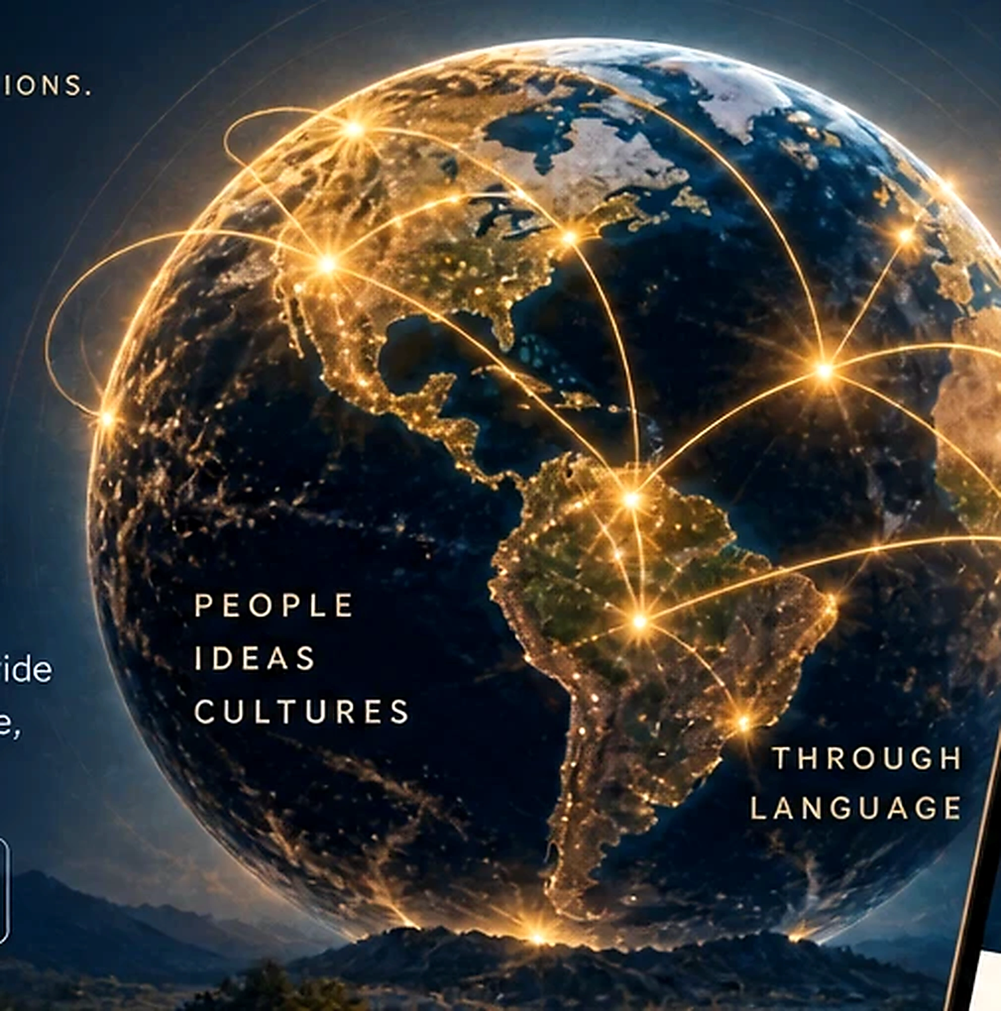 Glowing globe with golden connections between continents